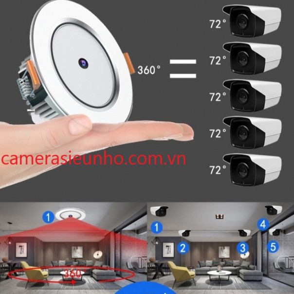 Camera ngụy trang bóng đèn LED âm trần quay đêm điều khiển từ xa